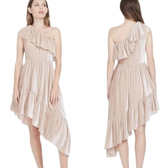 Love Shack Fancy Velvet One Shoulder Pamela Dress Size 2 - Picture 2 of 15